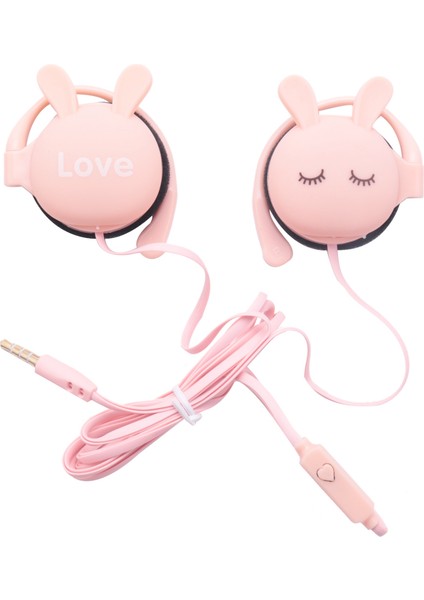 Karikatür Tavşan Kulak Kancası Kablolu Kulaklık Spor Koşu Stereo Kulaklıklar Çocuk Kız Kulaklık Cep Telefonu Için (Yurt Dışından)