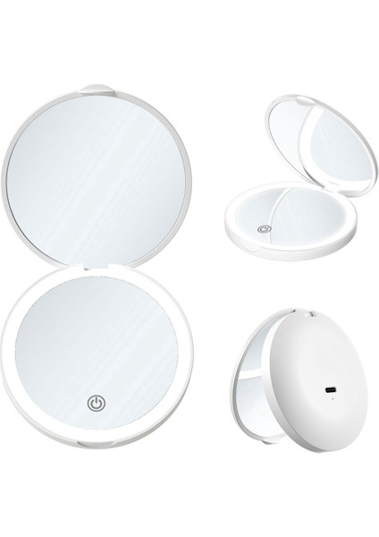 Kozmetik LED Dolum Aynası Uygun Kompakt Paslanmaz Çelik Cep Vanity 2 Taraflı Taşınabilir Katlanır Ayna, Beyaz (Yurt Dışından)