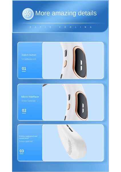 Taşınabilir Eller Serbest Boyun Asılı Fan USB Dilsiz Bladeless Fan Mini Dijital Ekran Elektrikli Fan Seyahat Açık Spor Fan (Yurt Dışından)