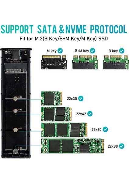 M2 SSD Kutusu Nvme Muhafaza M.2 - USB SSD Adaptörü Için Nvme Pcıe Ngff Sata M + B Anahtar 2230/2242/2260/2280 Çift Protokol (B) (Yurt Dışından)