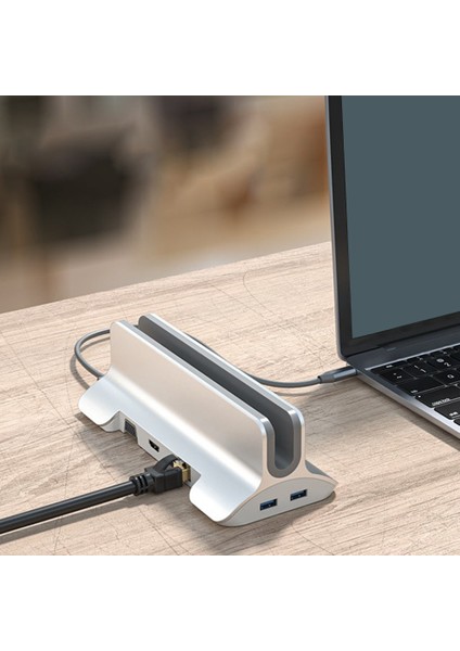 12'si 1 Arada Hub Yerleştirme Istasyonu Dizüstü Bilgisayar Standı Usb3.0 Ayırıcı Çoklu Hub Alüminyum Alaşımlı Tutucu Dock - Uyumlu Usb-C (Yurt Dışından)