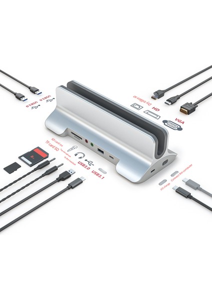 12'si 1 Arada Hub Yerleştirme Istasyonu Dizüstü Bilgisayar Standı Usb3.0 Ayırıcı Çoklu Hub Alüminyum Alaşımlı Tutucu Dock - Uyumlu Usb-C (Yurt Dışından)
