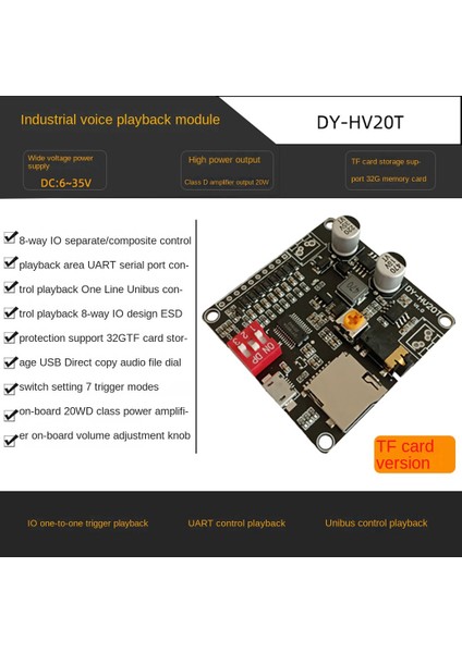 DY-HV20T Ses Çalma Modülü 12V/24V Güç Kaynağı 10W/20W Amplifikatör Desteği -Sd Kart Mp3 Müzik Çalar (Yurt Dışından)
