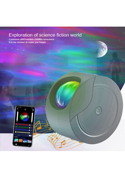 LED Yıldızlı Projektör Gece Lambası Bluetooth Yıldız Galaxy Gece Lambası Yatak Odası Odası Çocuklar Için Parti Dekor Projektör, Gri (Yurt Dışından)