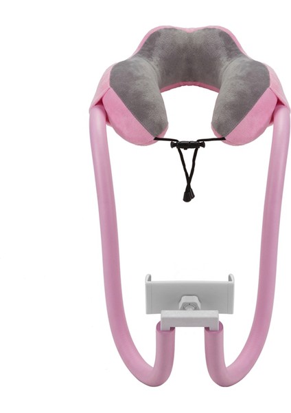 Uçak Seyahati Için Telefon Boyun Yastık Tutucu 360 Esnek Tablet Kol Yastığı ile Ayarlanabilir Cep Telefonu Standı, Açık Pembe (Yurt Dışından)