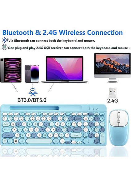 Bluetooth Klavye ve Telefon Tutuculu Çok Cihazlı Şarj Edilebilir Klavye ve Fare Kombinasyonu (Pembe) (Yurt Dışından)