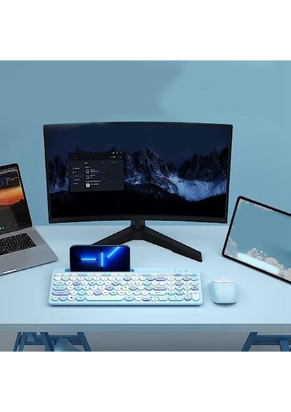 Bluetooth Klavye ve Telefon Tutuculu Çok Cihazlı Şarj Edilebilir Klavye ve Fare Kombinasyonu (Pembe) (Yurt Dışından)