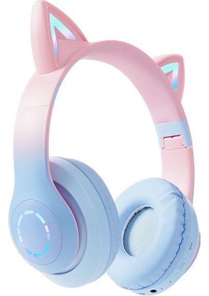 LED Flaş Işık Kulaklık Sevimli Kediler Kulaklar Kablosuz Kulaklık Mic ile Çocuk Kız Stereo Müzik Kulaklık Tws Bluetooth 5.0 A (Yurt Dışından)