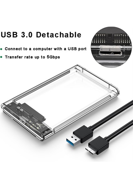 Sabit Kutu Için Şeffaf Gri HDD Kutusu 2,5 Inç HDD Muhafaza Sata - USB 3.0 Tip-C 3.1 Harici Sabit Disk Kutusu (Yurt Dışından)