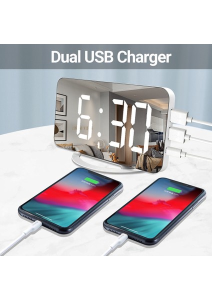 Dijital Çalar Saat 7 "led Ayna Elektronik Saatler Dokunmatik Erteleme Çift USB Şarj Masası Duvar Modern Saatler Saatler (Yurt Dışından)