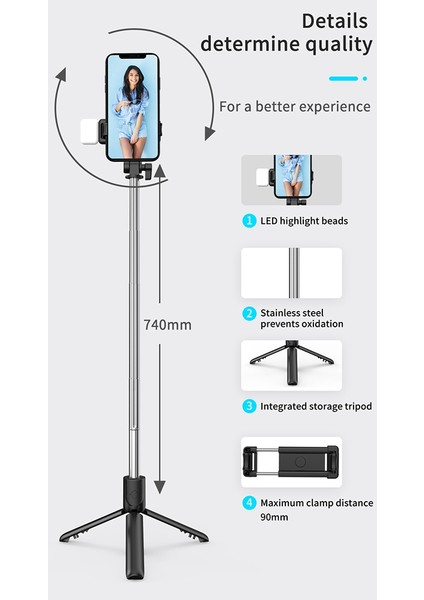 Selfie Çubuğu Dereceli Fotoğraf Tutucu Uzatılmış Tripod Canlı Yayın Katlanabilir Mini Tripod Genişletilebilir Monopod, H (Yurt Dışından)