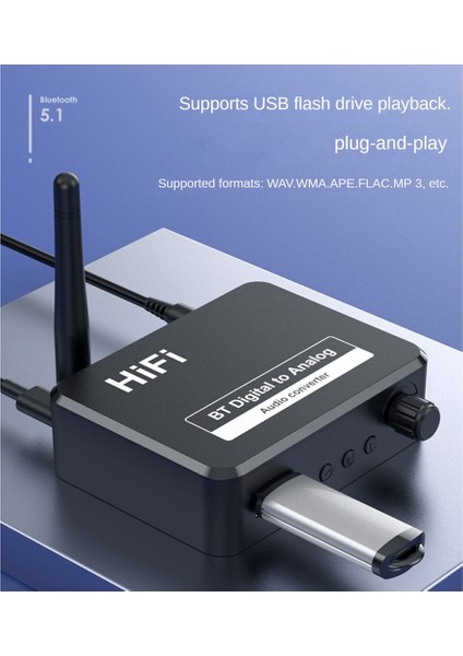 3'ü 1 Arada Bluetooth 5.1 Alıcı USB Oynatıcı Dijitalden Analog'a Taşınabilir Kullanışlı 3,5 mm Ses Dönüştürücü (Yurt Dışından) fiyatları
