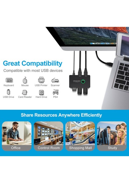 USB Kvm Anahtarı USB 3.0 Kvm USB Switcher Klavye Fare Yazıcı Mi Kutusu 2 Adet Bağlantı Noktası Paylaşımı 4 Adet Cihaz USB Hub (Yurt Dışından)
