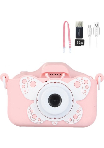 Çocuklar Için Dijital Kamera Oyuncak Çocuk Fotoğraf Video Kamera, Kızlar ve Erkek Çocuklar Için 32 GB Sd Kartlı (Pembe) (Yurt Dışından)