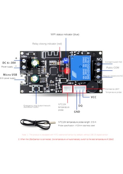 Uzaktan Wifi Termostat Yüksek Hassasiyetli Sıcaklık Kontrol Modülü Soğutma Isıtma Uygulaması Sıcaklık Toplama Modülü (Yurt Dışından)