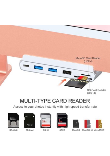 6 In 1 Tip-C USB C Hub Tf Sd Kart Okuyucu Hub Yerleştirme Istasyonu Için USB C Dizüstü Bilgisayarlar Için Destek Sd Tf Kart (Yurt Dışından)