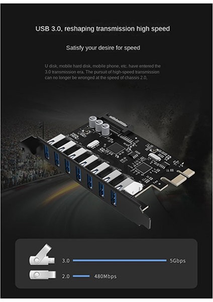 Pvu3-7u Usb3.0 Genişletme Kartı Masaüstü Bilgisayar Pcı-E Genişletme Kartı 1 Sürükle 7 Kasa Genişletme (Yurt Dışından)