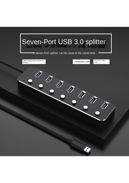 USB 3.0 Güç Adaptörü 7 Port Alüminyum Alaşımlı Splitter Hub USB Hub 3.0 USB Çoklu Genişletici Anahtarı 1.2m Kablo Hub Abd Tak A (Yurt Dışından)