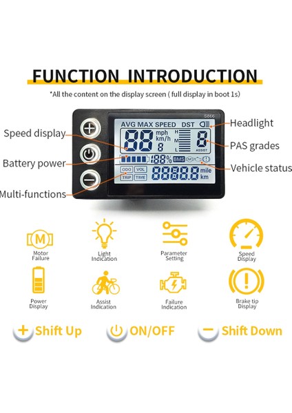 24V 36V 48V 60V Su Geçirmez LCD Ekran S866 Denetleyici Paneli Pano Elektrikli Bisiklet Ekranı Elektrikli Scooter Için (5pin) (Yurt Dışından)