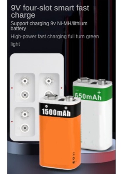 Hızlı Pil Şarj Cihazı 4 Yuva 9V, LED Göstergeli 9V Ni-/ni-Cd/li-Ion Şarj Edilebilir Piller Için USB Kablosu (Yurt Dışından)