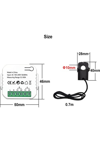 Tuya Akıllı 2 Yollu Wifi Enerji Ölçer Çift Yönlü Kelepçe Uygulama Monitörü Güneş Enerjisi ile Üretilen ve Tüketilen Güç AC110V 240V(1CT) (Yurt Dışından)