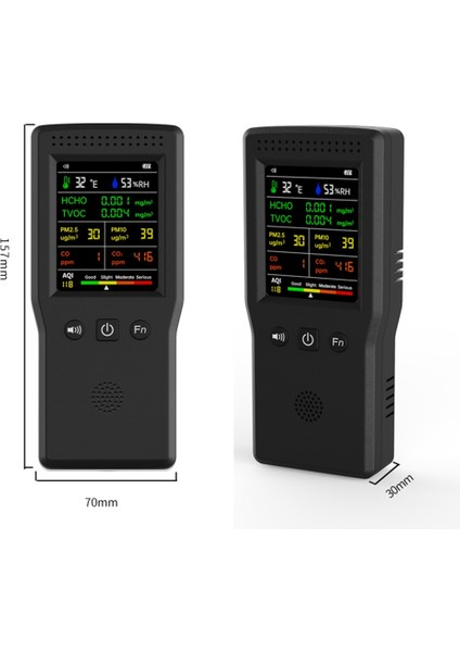 9'u 1 Arada Hava Kalitesi Monitörü LCD Ekran Yüksek Hassasiyetli Pm2.5 PM10 Hcho Tvoc Co Co2 Sıcaklık Nem Ölçer (Beyaz) (Yurt Dışından)