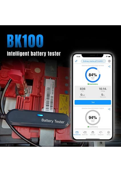 BK100 Bluetooth Araç Motosiklet Pil Test Cihazı 6V 12V Pil Analizörü 100 Ila 2000 12V Şarj Marş Test Aracı Siyah (Yurt Dışından)
