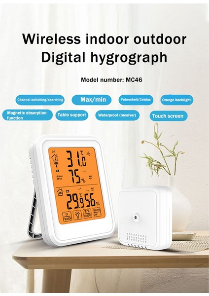 Dijital Sıcaklık ve Nem Ölçer Akıllı Dokunmatik Ekran LED Sıcaklık Kaydedici Elektronik Higrometre Beyaz (Yurt Dışından)