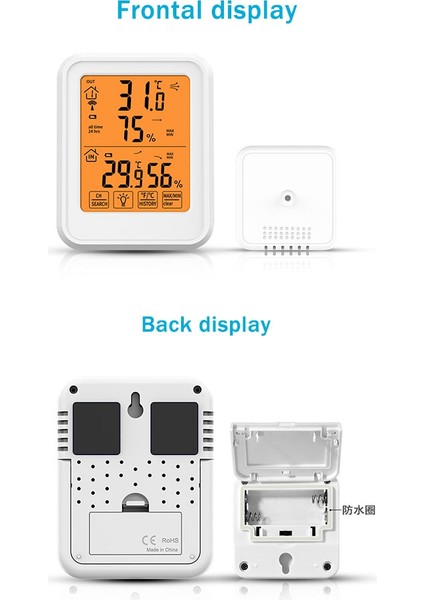 Dijital Sıcaklık ve Nem Ölçer Akıllı Dokunmatik Ekran LED Sıcaklık Kaydedici Elektronik Higrometre Beyaz (Yurt Dışından)