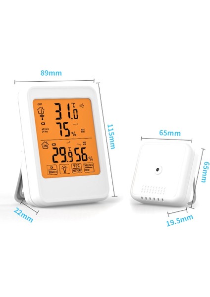 Dijital Sıcaklık ve Nem Ölçer Akıllı Dokunmatik Ekran LED Sıcaklık Kaydedici Elektronik Higrometre Beyaz (Yurt Dışından)