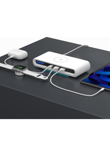 IPHONE12 Için Ortam Işığı ile 15W 4'ü 1 Arada Kablosuz Şarj Cihazı Şarj Srtation Çoklu USB Tip C Hızlı Şarj Cihazı (Yurt Dışından)