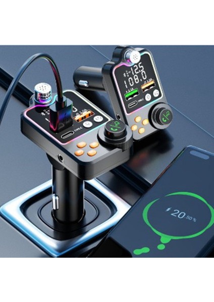 Araba Bluetooth Uyumlu 5.0 Fm Verici Bir Anahtar Mp3 Çalar Mikrofon USB Müzik Çalma Usb3.0 Pd Hızlı Şarj Cihazı (Yurt Dışından)