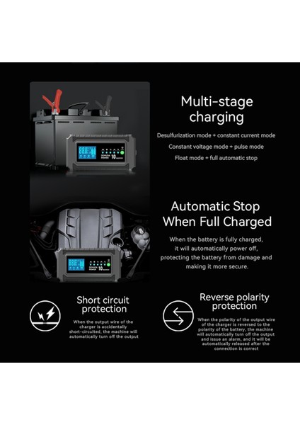 12V 10A Otomotiv Akü Şarj Cihazı 24V 5A Araba Akü Şarj Cihazı Hızlı Şarj Için Jel Islak Kurşun Asit LCD Ab Tak (Yurt Dışından)