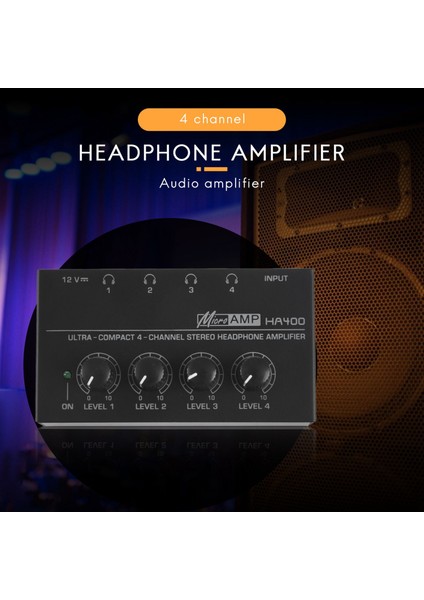 Ab Tak, HA400 Ultra Kompakt 4 Kanal Mini Ses Stereo Kulaklık Amplifikatörü Güç Adaptörü Siyah (Yurt Dışından)