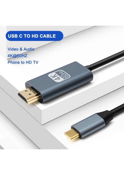 USB C - Kablo Adaptörü 4K 60Hz Kablo Adaptörü 3 Için Android Telefon Chromebook Vb ile Uyumlu (Yurt Dışından)