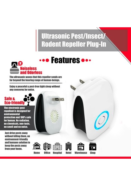 Ultrasonik Böcek Kovucu Elektronik Takılabilir Fareler Sıçan Hamamböceği Bug Abd Tak (Yurt Dışından)