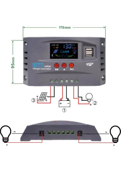 12V 24V Mppt Solar Şarj Kontrol Cihazı Akıllı Ekran Çift USB Voltaj Sabitleyici Kontrol Cihazı Koruması (20A) (Yurt Dışından)