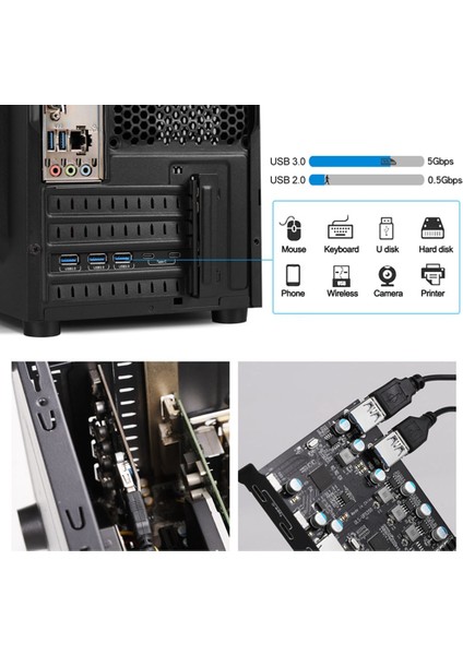 7 Bağlantı Noktalı Pcı-E - Tip C (2), 2 Arka USB 3.0 Bağlantı Noktası ile Pcı Express Kart Masaüstü Bilgisayar Pcı-E - USB 3.0 Genişletme Kartı (Yurt Dışından)
