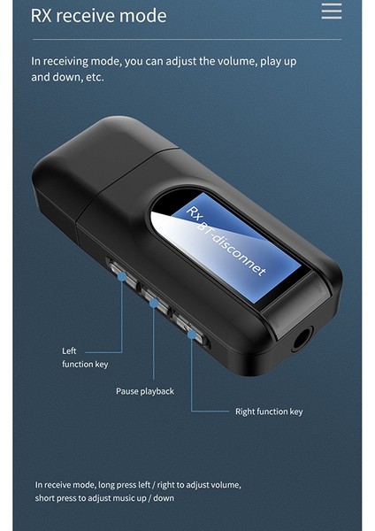 Bluetooth 5.0 Verici ve Alıcı, 2'si 1 Arada Kablosuz Adaptör, LCD Ekranlı 3,5 mm Aux USB Stereo, Pc Tv Araç Kulaklıkları Için (Yurt Dışından)