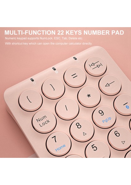 Kablosuz Sayısal Tuş Takımı Bluetooth Sayısal Tuş Takımı Yuvarlak Klavye Tuşları Numpad 22 Tuşlar Şarj Edilebilir Numara Klavye (Pembe) (Yurt Dışından)