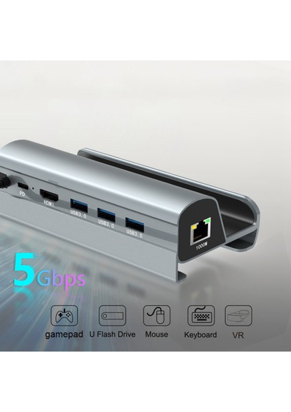 Bağlantı Istasyonu Tv Taban Standı Hub Tutucu Yerleştirme USB C - RJ45 Ethernet -Uyumlu Usb3.0 Tip-C Şarj Cihazı (Yurt Dışından)