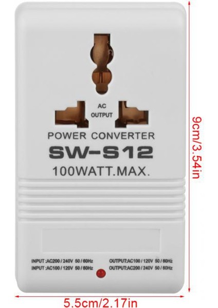 SW-S12 100W 110V/120V Ila 220V/240V Step-Up Aşağı Gerilim Trafosu Dönüştürücü Seyahat Çift Kanallı Güç Dönüştürücü (Yurt Dışından)