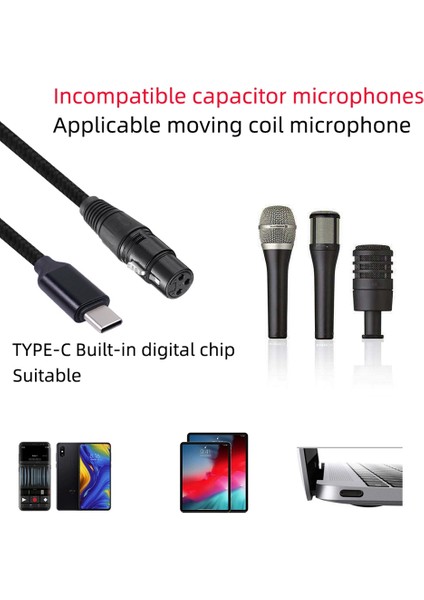 USB C - Xlr Dişi Kablo, USB C Mikrofon Kablosu Tip C Erkek - Xlr Dişi Mikrofon Bağlantısı Stüdyo Ses Kablosu (2m/6.6ft) (Yurt Dışından)