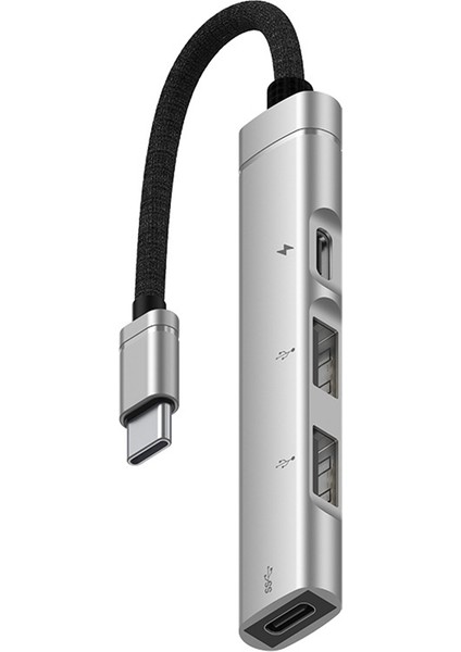 Android Cep Telefonu Bilgisayar Tablet Için Taşınabilir Pd Şarj Hub Tip-C USB C Genişletme Yuvası, Gümüş (Yurt Dışından)