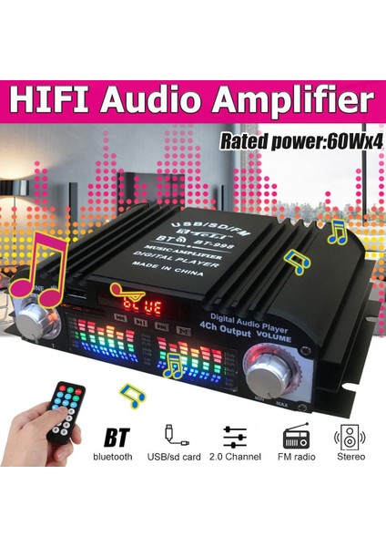 BT-998 Hıfı Dijital Ses Amplifikatörü LCD Ekran Classd Güç Amplificador Bluetooth Radyo Araba Ev Hoparlör Fm USB Sd (Yurt Dışından)