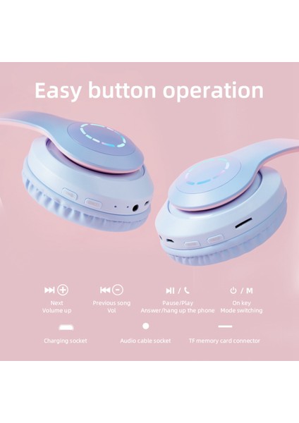LED Flaş Işık Kulaklık Sevimli Kediler Kulaklar Kablosuz Kulaklık Mic ile Çocuk Kız Stereo Müzik Kulaklık Tws Bluetooth 5.0 C (Yurt Dışından)
