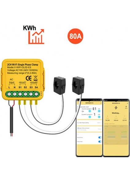 Tuya Ikili Wifi Enerji Ölçer 80A Kelepçeli Ct Kwh Güç Elektrik Tüketimi Monitörü Alexa Google Home(A) (Yurt Dışından)