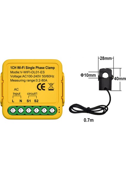 Tuya Ikili Wifi Enerji Ölçer 80A Kelepçeli Ct Kwh Güç Elektrik Tüketimi Monitörü Alexa Google Home(A) (Yurt Dışından)