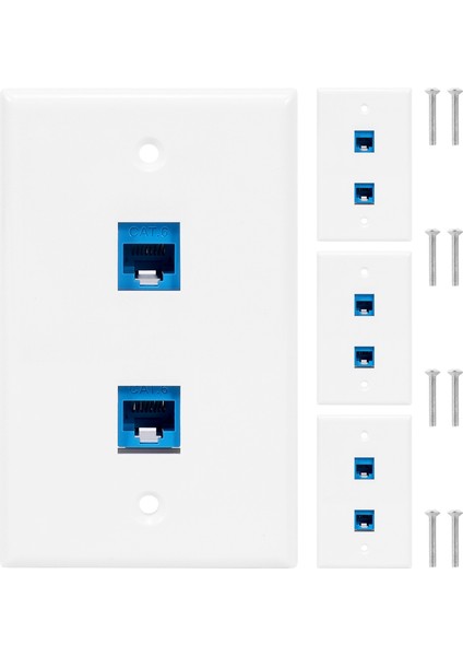 4 Parça 2 Port Ethernet Duvar Plakası, RJ45 Cat6 Dişi - Dişi Jack Sıralı Bağlayıcı Yüz Plakaları (Yurt Dışından)
