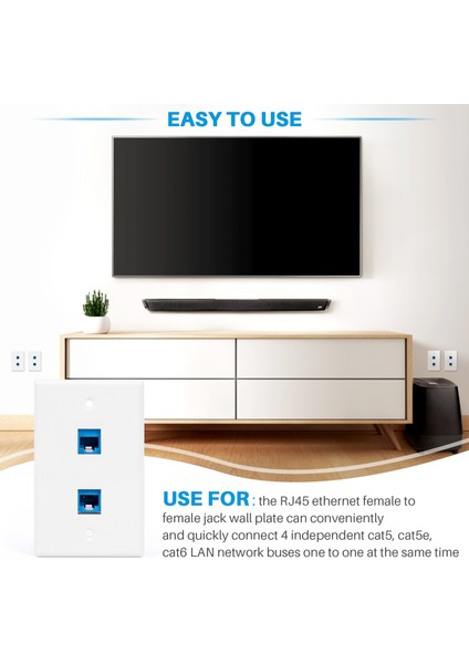 4 Parça 2 Port Ethernet Duvar Plakası, RJ45 Cat6 Dişi - Dişi Jack Sıralı Bağlayıcı Yüz Plakaları (Yurt Dışından)